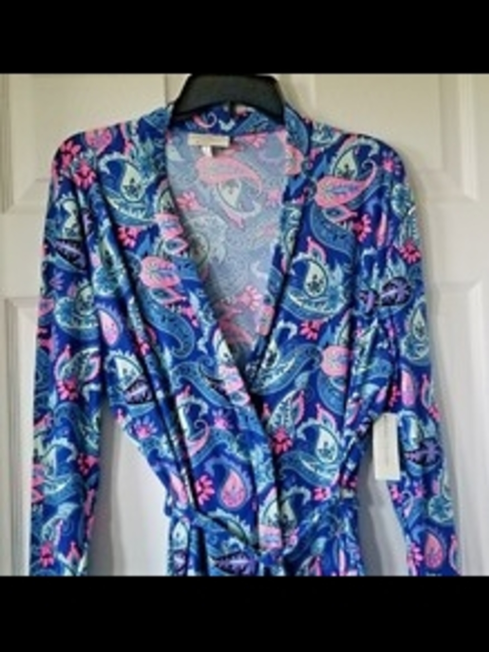 Bobbie Brooks Blue Paisley Robe with Pink Accents Size M